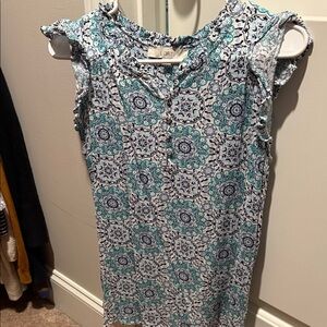 LOFT Women's Teal and White Floral Blouse